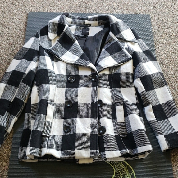 Rampage Black and White Peacoat Buffalo Check Wool-Blend - Picture 1 of 5
